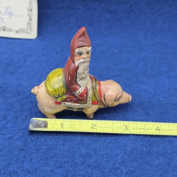 Vintage Vaillancourt Folk Art Santa on Pig Figurine Chalkware 1993 with COA 529 - Picture 6 of 8